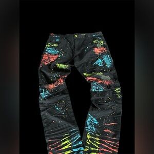 Smoke Rise NY Black and Red 42X32 Men's Relaxed Artistic Graffiti Jeans